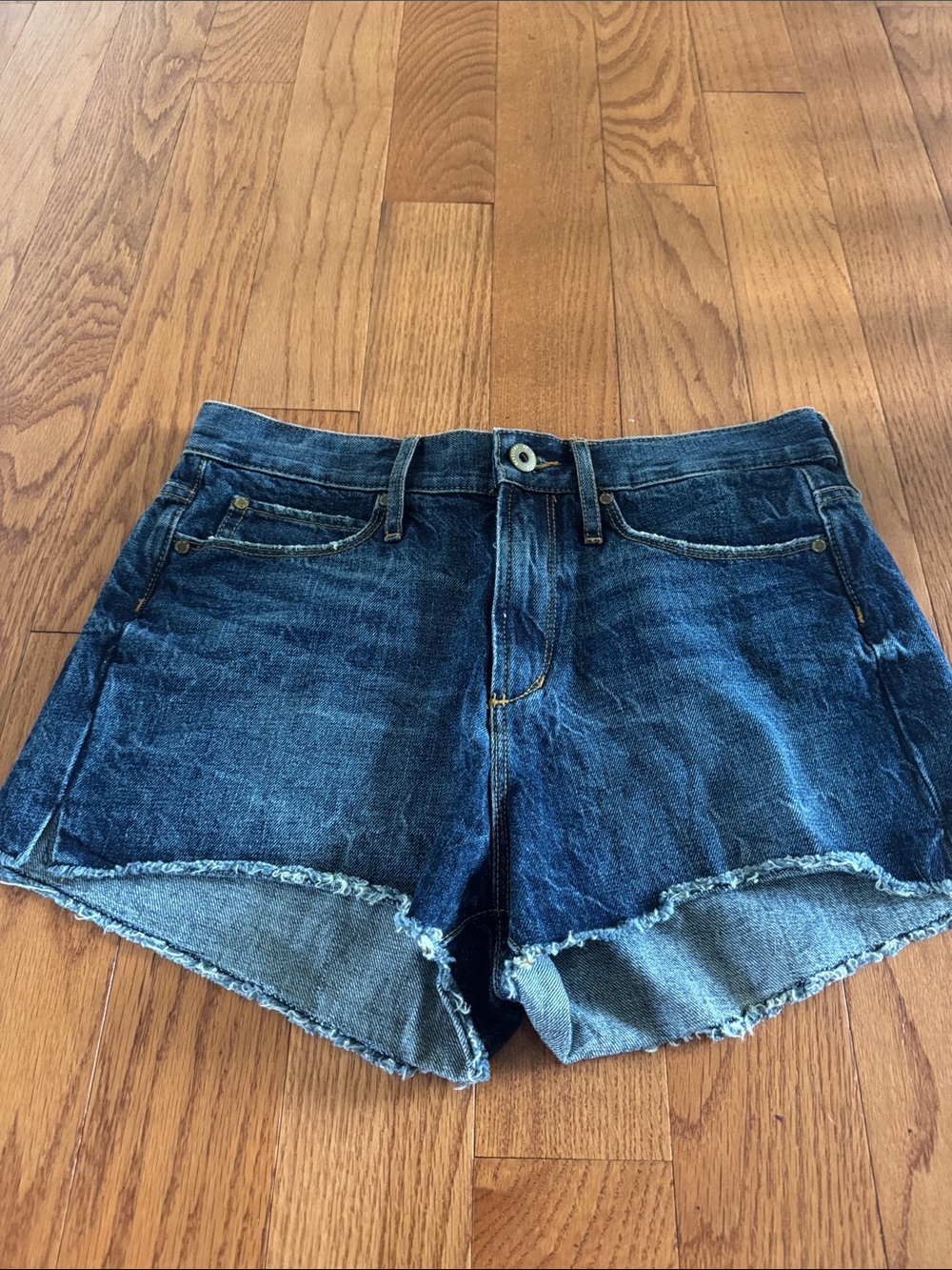 Articles Of Society Dark Blue Frayed Hem Denim Shorts